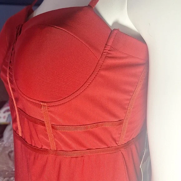Haute Monde Red Corset Ribbed Bodycon Cocktail Dress Size Large - Picture 8 of 9